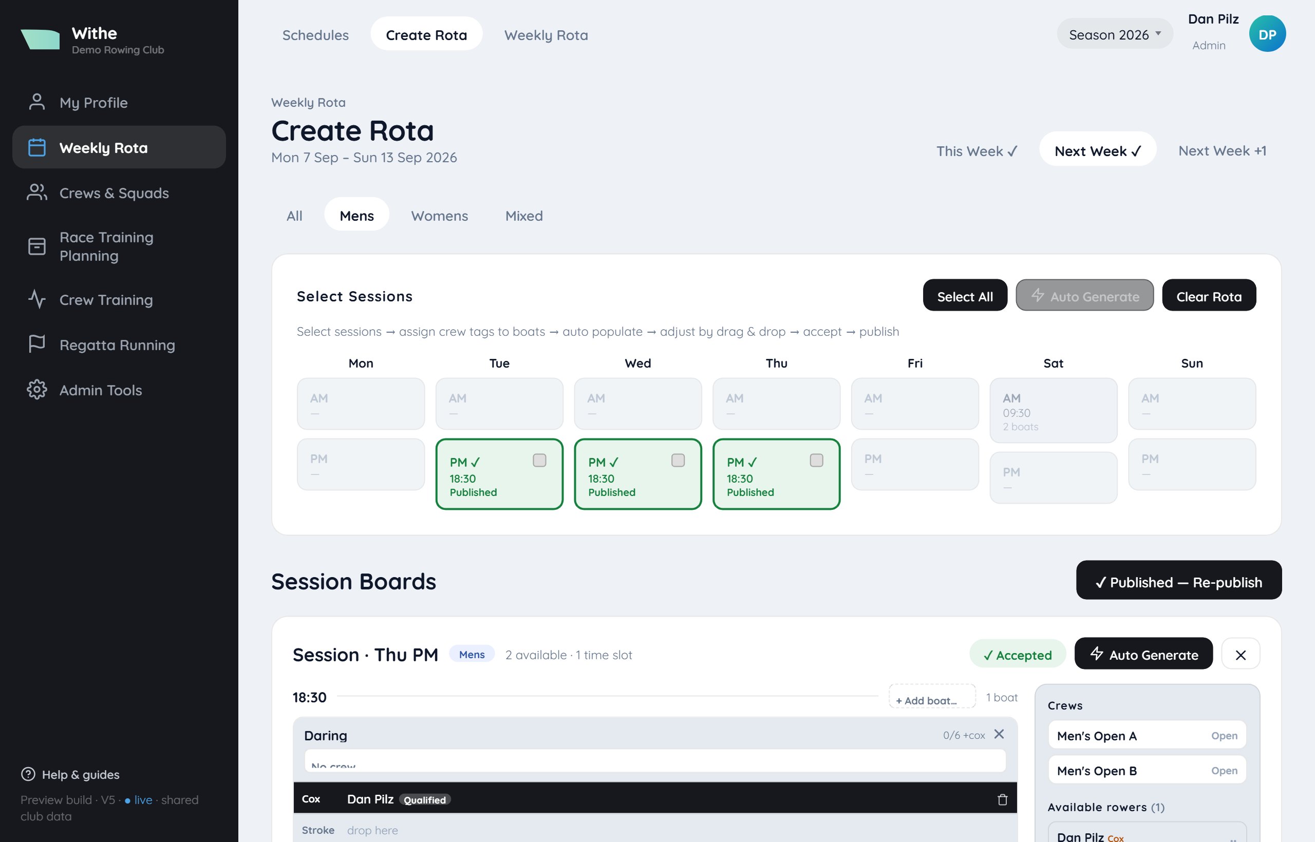 Building the weekly rota